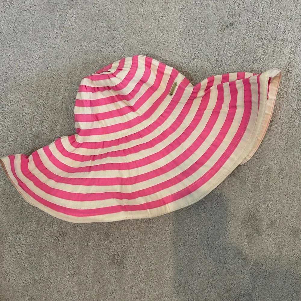 Calvin Klein Pink and Cream Striped Wide Brim Sun Hat
